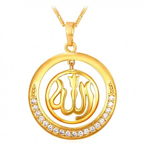 Round Allah Pendant Necklace K Gold Plated Platinum Plated Muslim