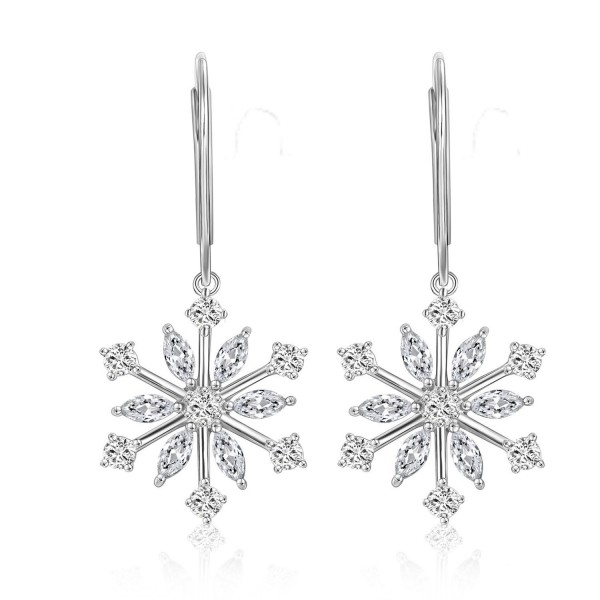 Sterling Silver Winter Snowflake Pendant Necklace Earrings Set With CZ