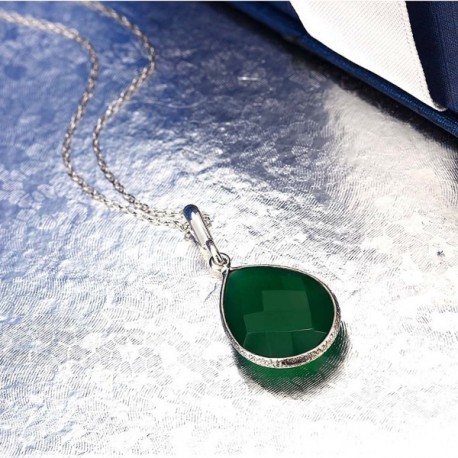 6.50 Ct Green Onyx 16X12MM Pear Shape 925 Sterling Silver Pendant With ...