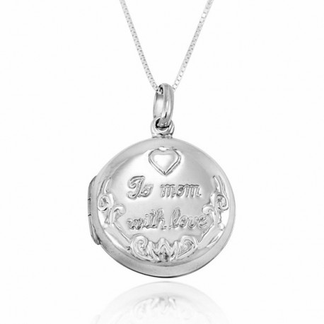 925 Sterling Silver To Mom With Love Engraved Locket Pendant Necklace ...