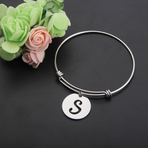 Initial Bracelet Stainless Steel Letters Bangle Adjustable Bracelet - S ...