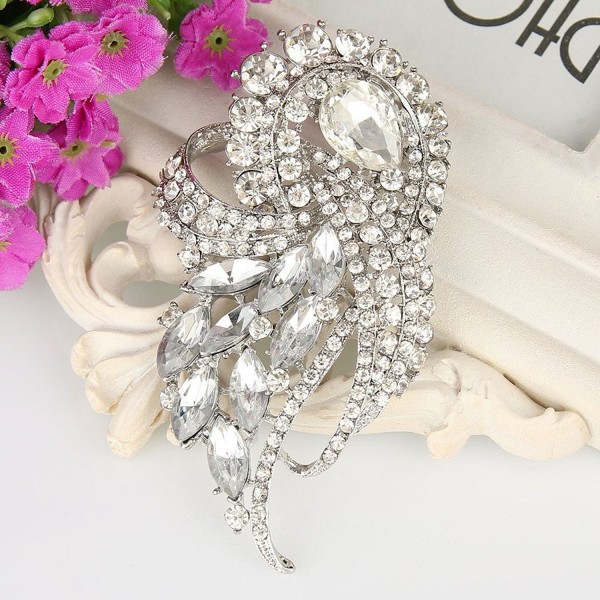 Austrian Crystal Wedding Elegant Flower Teardrop Bouquet Brooch - Clear ...