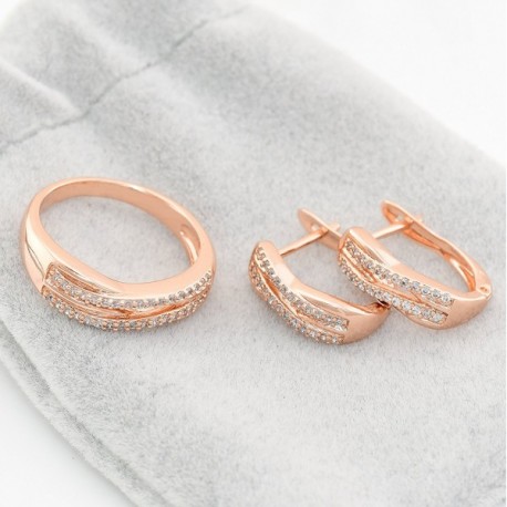 Rose Gold Plated Hypoallergenic Set Earrings+Ring for Women CZ Cubic ...