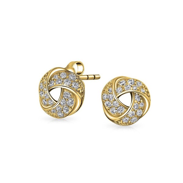 Bling Jewelry Love Knot Pave CZ Stud earrings Gold Plated 10mm - C3114XZCVSJ