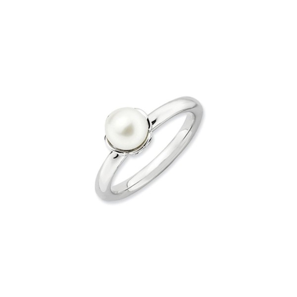 White Freshwater Cultured Pearl & Sterling Silver Stackable Ring (6.0-6 ...