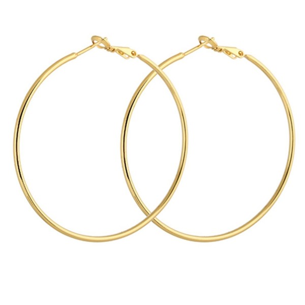YAZILIND Circle Polished Shiny 18k Gold Plated Extra Large Omega Back Hoop Earrings 50mm Diameter - CF11MPNPD95