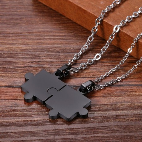 2 Pieces Stainless Steel Puzzle Matching Pendant Couple Necklace Set ...