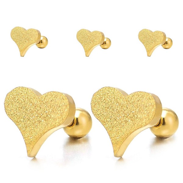 2pcs Womens Girls Gold Color Stainless Steel Heart Stud Earrings- Screw Back- Satin Finished - C8183XQAR23