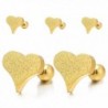 2pcs Womens Girls Gold Color Stainless Steel Heart Stud Earrings- Screw Back- Satin Finished - C8183XQAR23