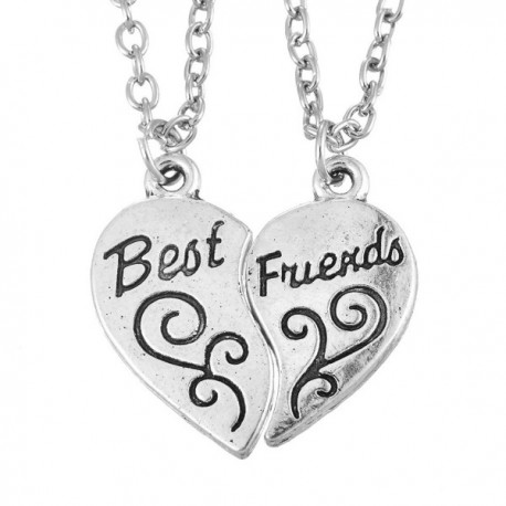 Best Friend Engraved Split Heart Pendant Necklace Set of 2 - CK12FMLST8X