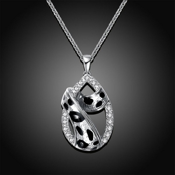 Women Crystal Rhinestone Leopard Print Teardrop Pendant Necklace Earrings Set Silver Cd1869unt5g 