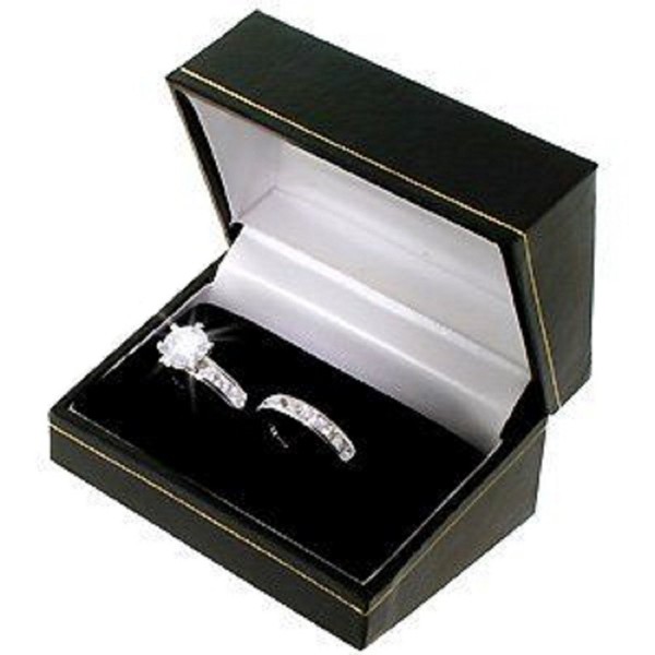 Classic Cartier Design Black Engagement Set Double Ring Gift Box ...