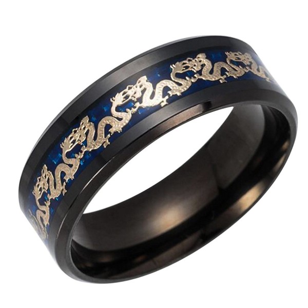 Men's Rings Inlay Gold Dragon Stainless steel Ring Wedding Jewelry ...