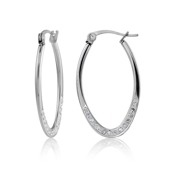 Stainless Steel Crystal Flat Oval Hoop Earrings - 25mm (1 Inch ...