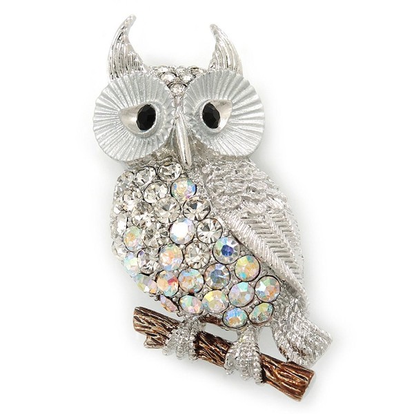 Clear- AB Swarovski Crystal Owl Brooch/ Pendant In Rhodium Plating ...