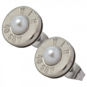 Little Black Gun Thin Nickel Plated 40 S&W Bullet Shell Crystal Stud Earrings in Frost - CW12N2T1IRR