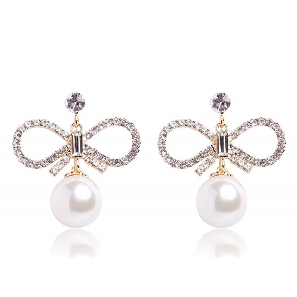 MISASHA Celebrity Designe Imitation Pearl Elegant Charming Lady Earirngs - White-Gold - C812MY50NDL