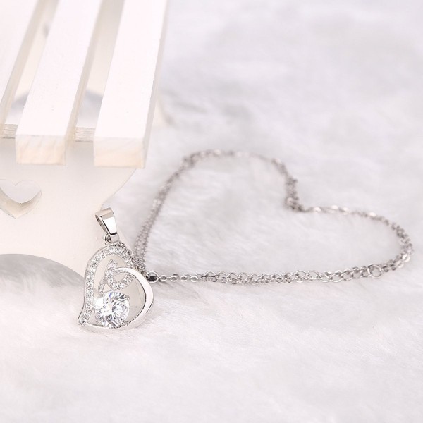 Love Heart Pendant Necklace for Women - Silver - CX12F7U51RV