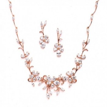 Mariell Elegant Rose Gold Vine CZ Necklace and Earrings Set for Weddings or Evening Wear - CD12JV7FL3P