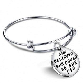 Women Girl Jewelry Inspirational Bracelet She Believed She Could so She Did Expandable Bangle Gift Silver - C912I2BGPJF