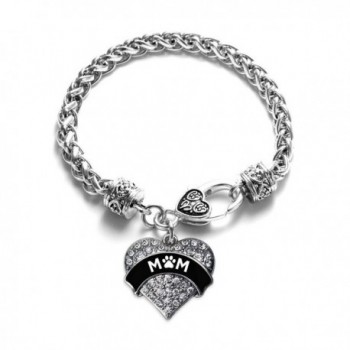 Pet Mom Paw Prints Pave Heart Bracelet Silver Plated Lobster Clasp Clear Crystal Charm - CH123HZH0MR