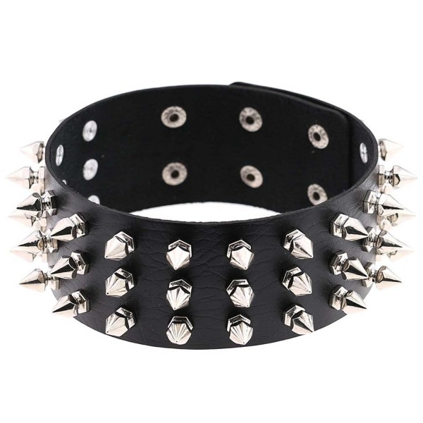 3-Layers Rivets Spiked PU Simulated Leather Necklace Neckband Choker ...
