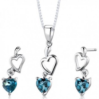 London Blue Topaz Pendant Earrings Set Sterling Silver Rhodium Nickel Finish Double Heart Design - C8112SNI6PZ