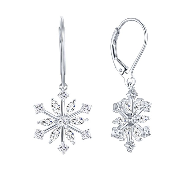 Sterling Silver Winter Snowflake Pendant Necklace Earrings Set with CZ ...