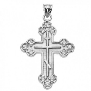 925 Sterling Silver CZ Eastern Orthodox Cross Pendant - CB120RSGQBX