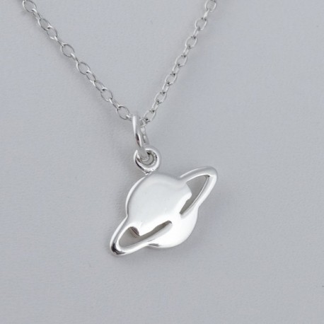 Sterling Silver Planet Saturn Charm Pendant Necklace- 18 Inch- Space ...