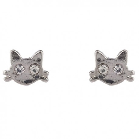 Silver Tone Kitty Cat Whiskers Crystal Rhinestone Stud Earring ...
