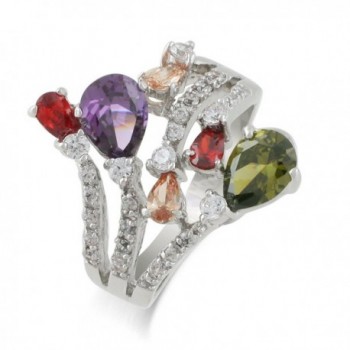 JanKuo Jewelry Rhodium Plated Multi Color Cocktail Rings - CZ123HWPNE7