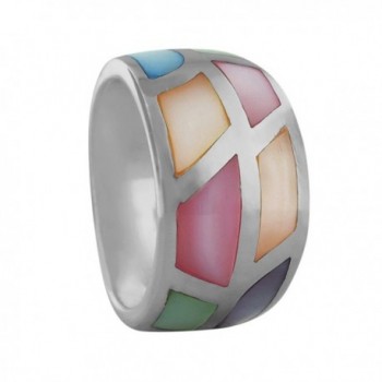 Sterling Silver Multi Color Mother of Pearl Tapered Band Ring - CF12FAO8LQB