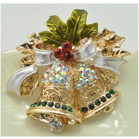 Women's Elegant Christmas Lapel Pin Rhinestones Genuine Metallic Brooch 