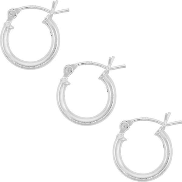 3 Pairs Sterling Silver Small Tube Hoop Earrings with Post-Snap Closure 2mm thick 1/2 inch round - CO11C0303O5