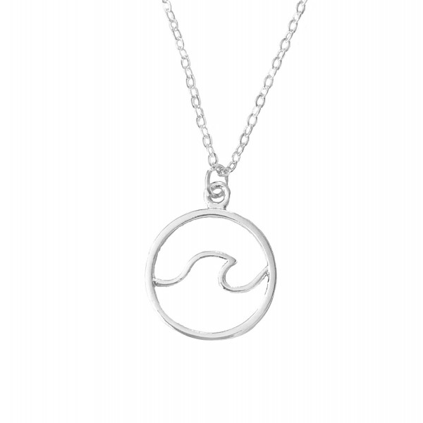 Altitude Boutique Ocean Wave Necklace Surfing Sea Surfer Hawaii Circle Beach Jewelry (Gold- Silver) - Silver - CQ1803IS6QW