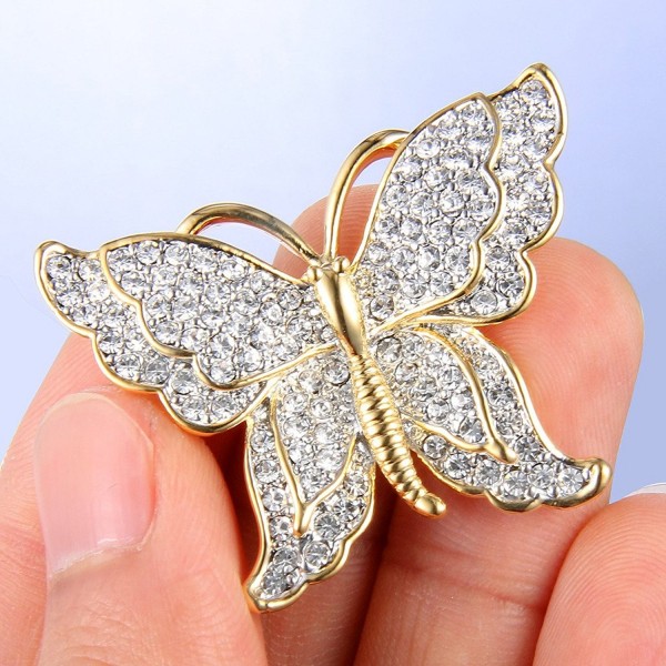 Gold-Tone Austrian Crystal Dazzling Double Layer Wing Butterfly Brooch ...