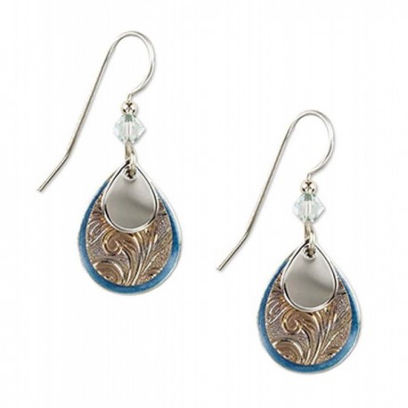 Silvertone and Blue Enamel Teardrop Layered Dangle Earrings - CY11OEEJ1C3